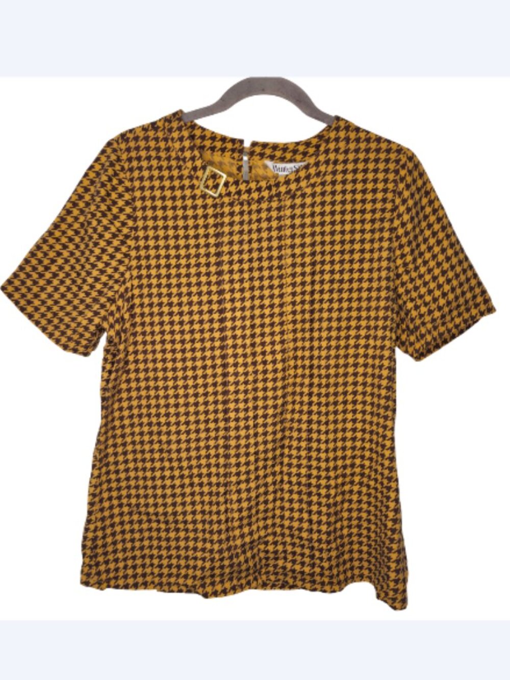 Wintersilks Brown Patterned 100% Silk Short Sleeved Pleated Blouse Size Medium
